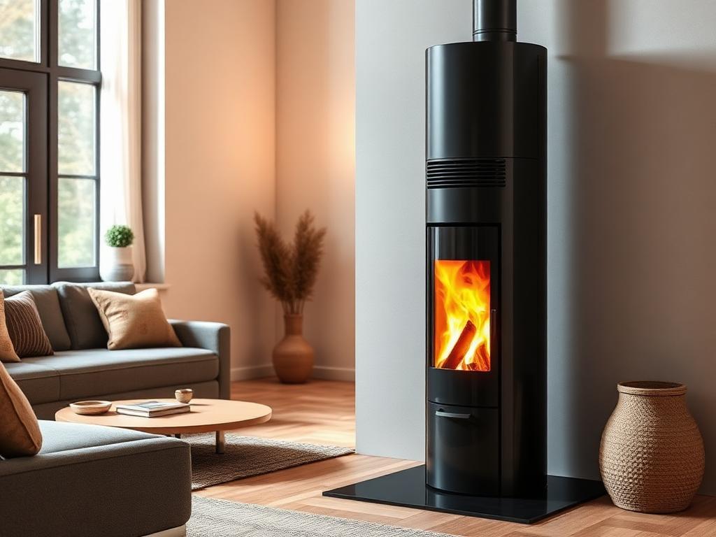 Termostufa a pellet ad acqua Æstus Design collegata all'impianto di riscaldamento