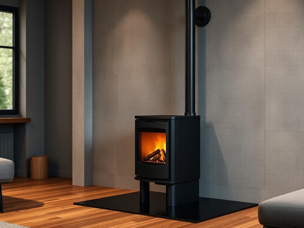 Stufa a pellet ad aria Æstus Design installata in ambiente residenziale